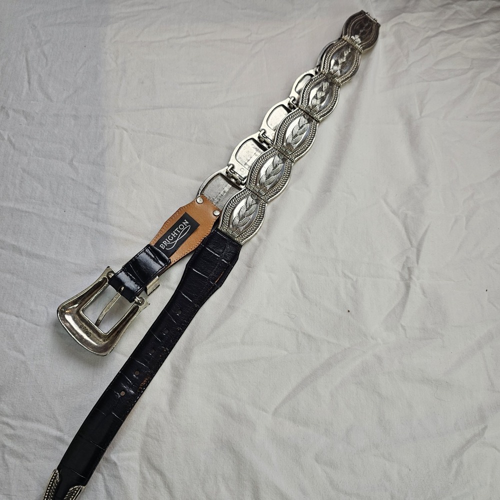 Brighton Vintage 1993 Leather Western Concho Belt Black Silver M 33-36 Gladiator